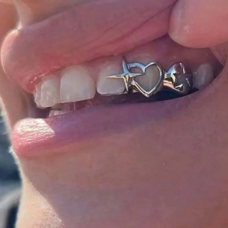 Men Accessories Silver - Punk Hip Hop Hollow Heart Teeth