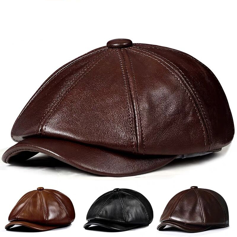 Spring New Genuine Leather Hat - Men Accessories Brand 评论和价格