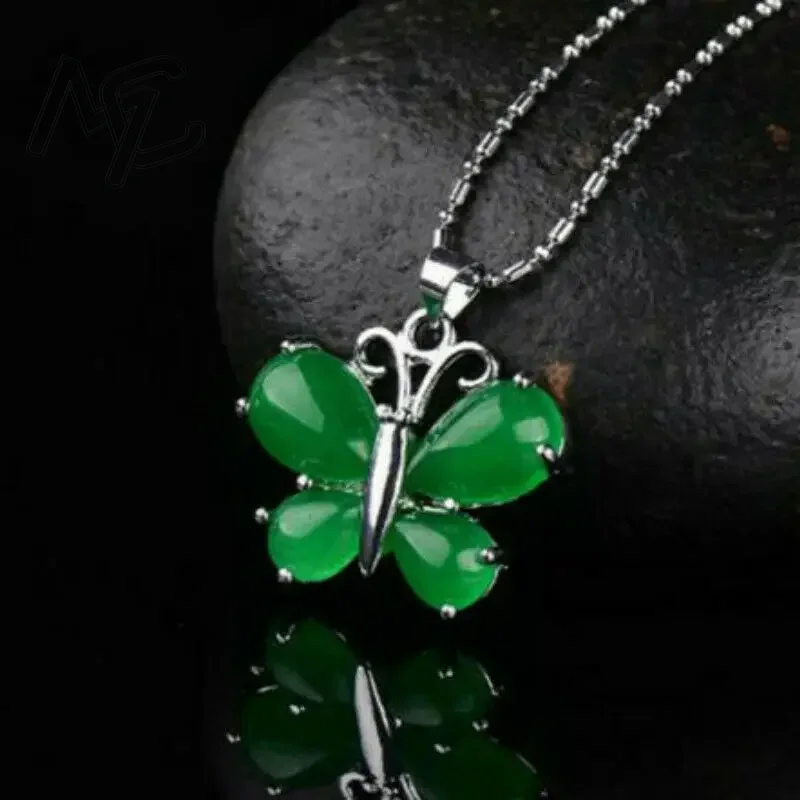 S925 Silver Green Jade Butterf - Men Accessories Silver 评论和价格