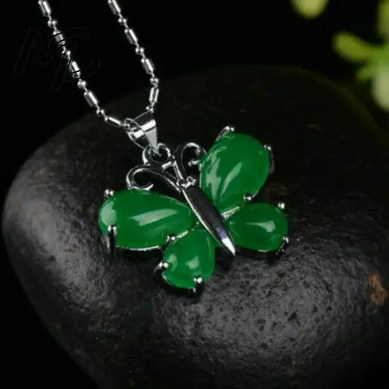 S925 Silver Green Jade Butterf - Men Accessories Silver 评论和价格